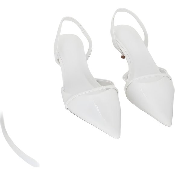 On 34th Angelina Kitten Heel Slingback White Patent Pumps US 7M - Picture 1 of 6
